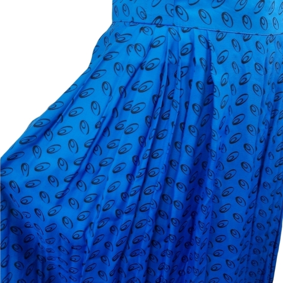 70's Dopamine Blouse & Skirt Set Royal Blue Black Polka Dots Size Small Women's - Picture 8 of 13